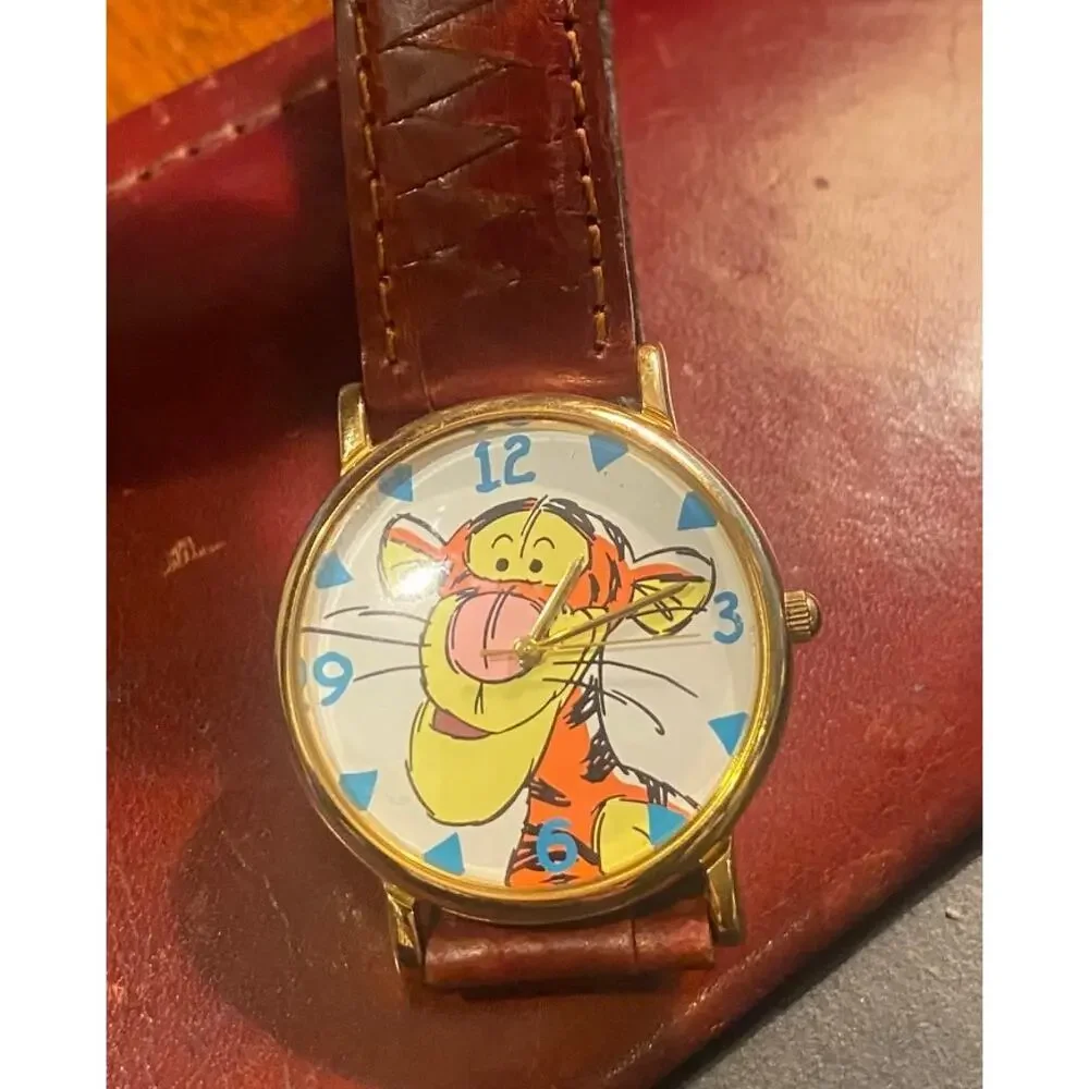 Women's 34mm Gold Tone Disney Tigger Watch by Timex, Leather Band